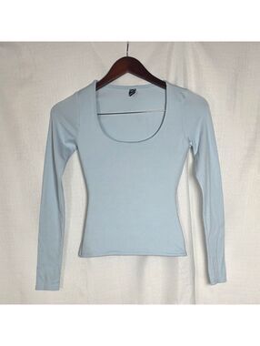 Windsor Baby Blue Ribbed Long Sleeve Scoop Neck Fitted Top Y2K Capsule Baby Tee